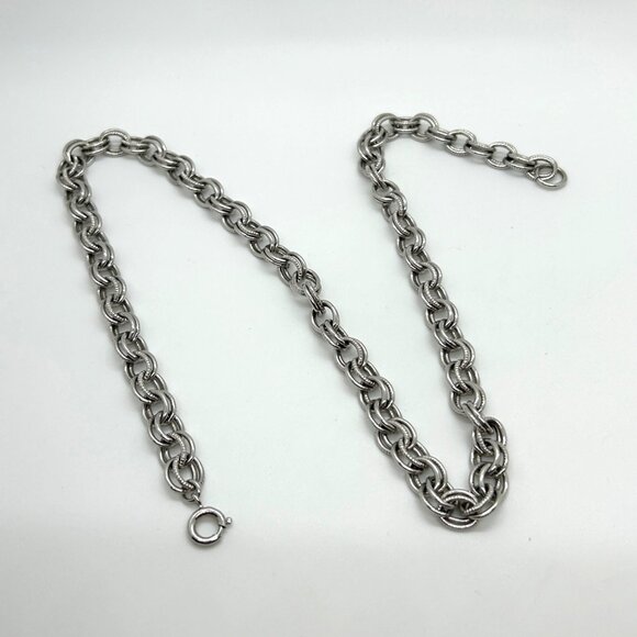 Vintage Chunky Silver-tone Chain Necklace Double Link Statement Chainmaille 20" - Picture 2 of 14